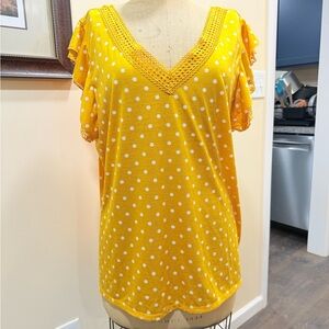 Bobbie Brooks Yellow Polka Dot V-Neck Top